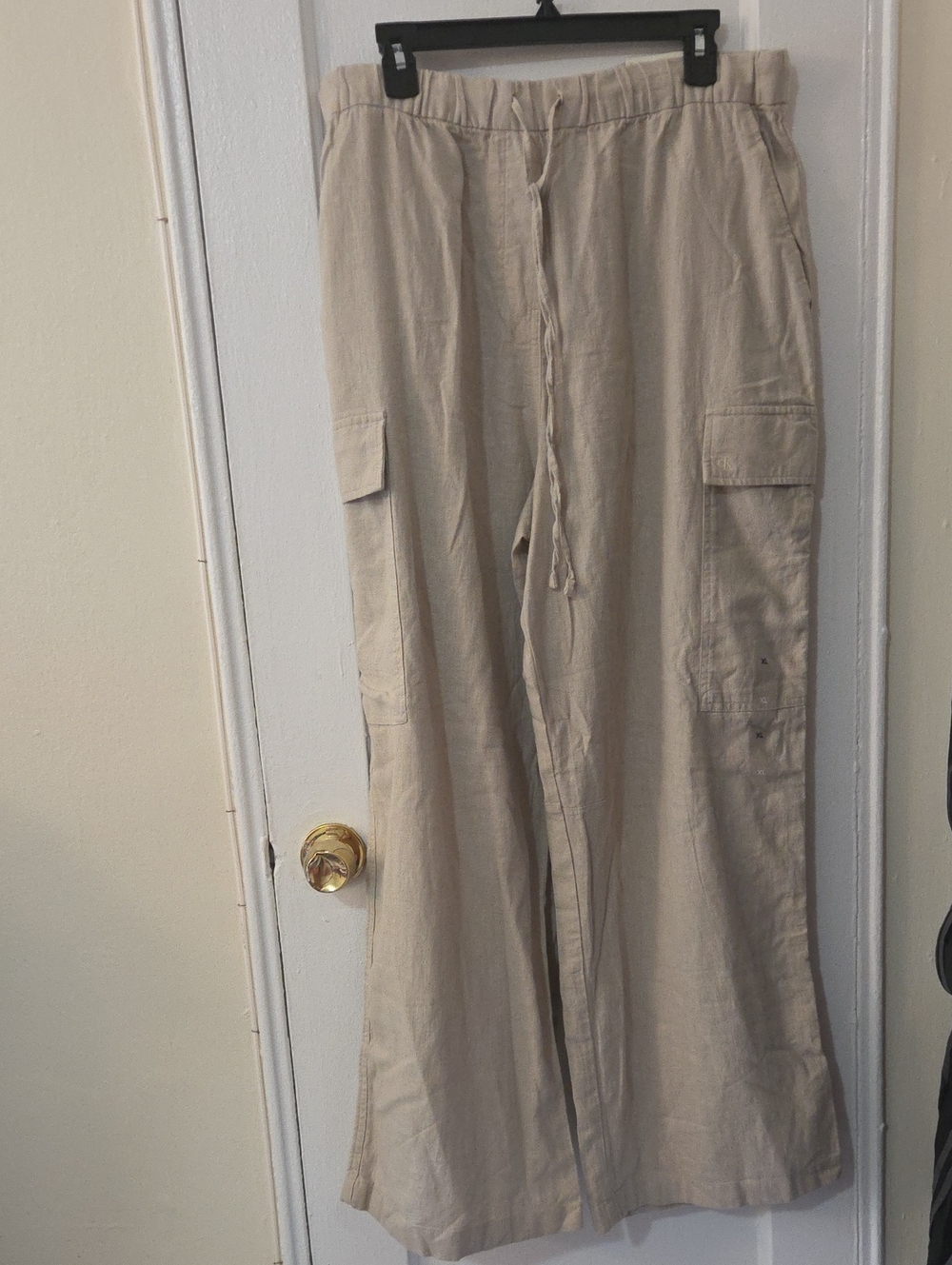 Calvin Klein Beige Linen Cargo Drawstring Women’s Pants XL NWT